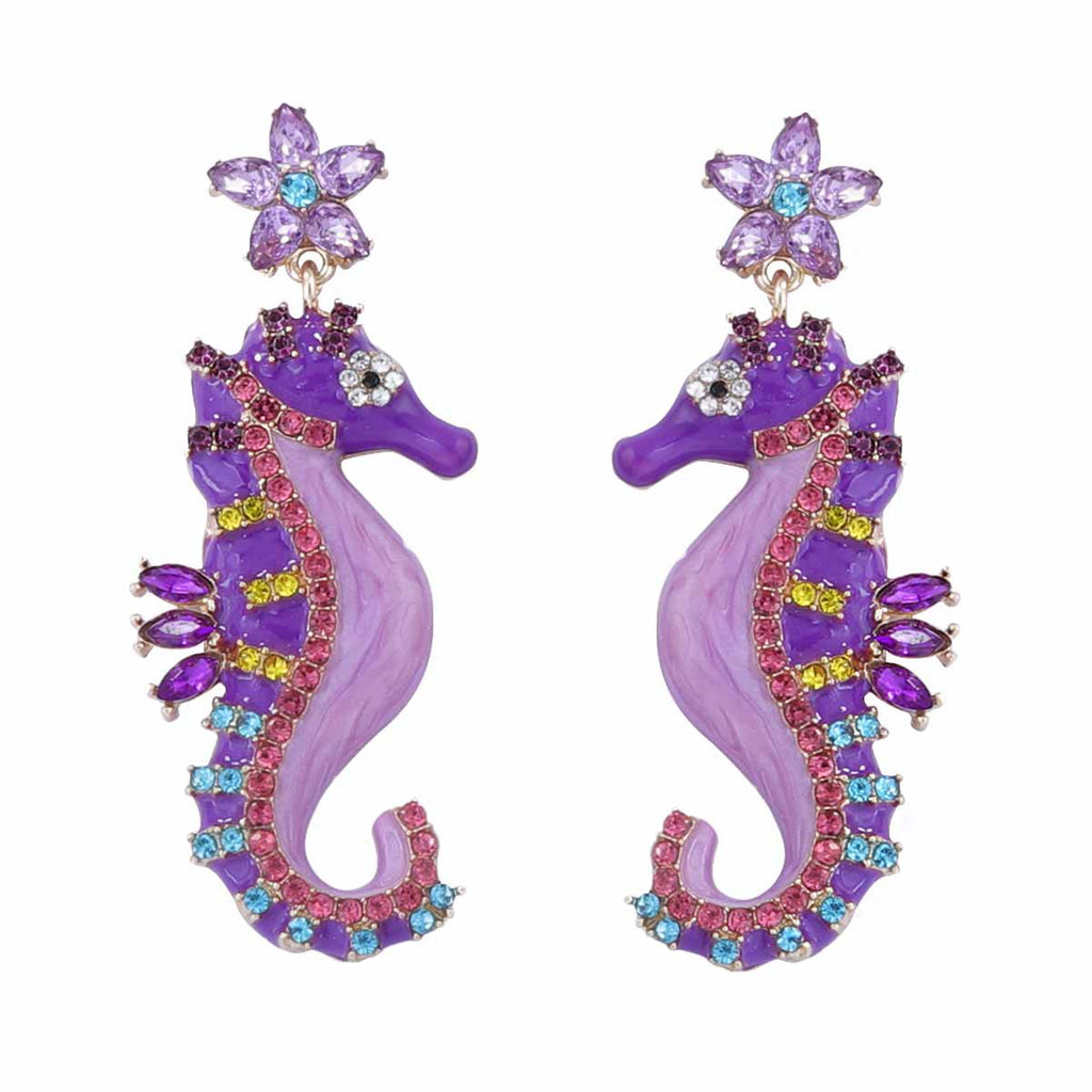 Seahorse Flower Multi CZ Enamel Anti Tarnish Dangler Earring Bulk