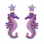 Seahorse Flower Multi CZ Enamel Anti Tarnish Dangler Earring Bulk