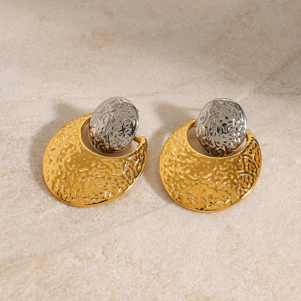 Designer Dual Tone Textured Gold Silver Plated Copper Hoop Earrings Bulk