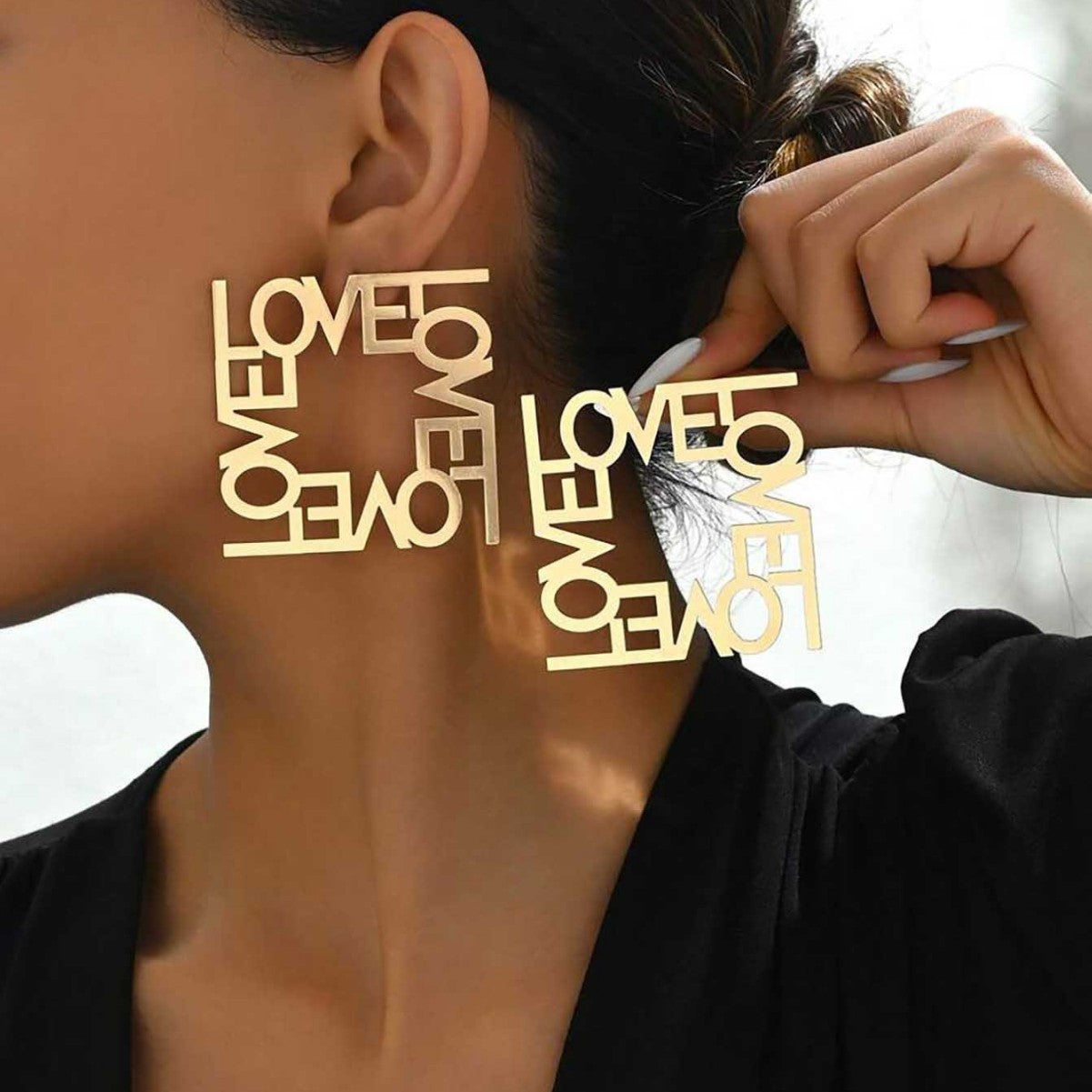 Square Love Engraved 18K Gold Plated Dangler Earring For Women Bulk Secondary image