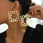 Square Love Engraved 18K Gold Plated Dangler Earring For Women Bulk