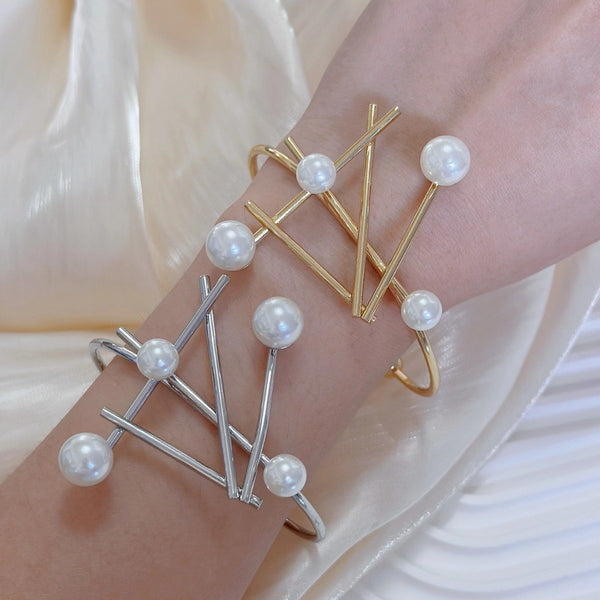 Gold Silver Criss Cross Pearl Anti Tarnish Copper Cuff & Kada Women Bulk Main image
