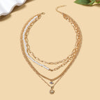 Multi Layer Gold Chain White Pearl Blue Evil Eye Sun Charm Necklace Bulk