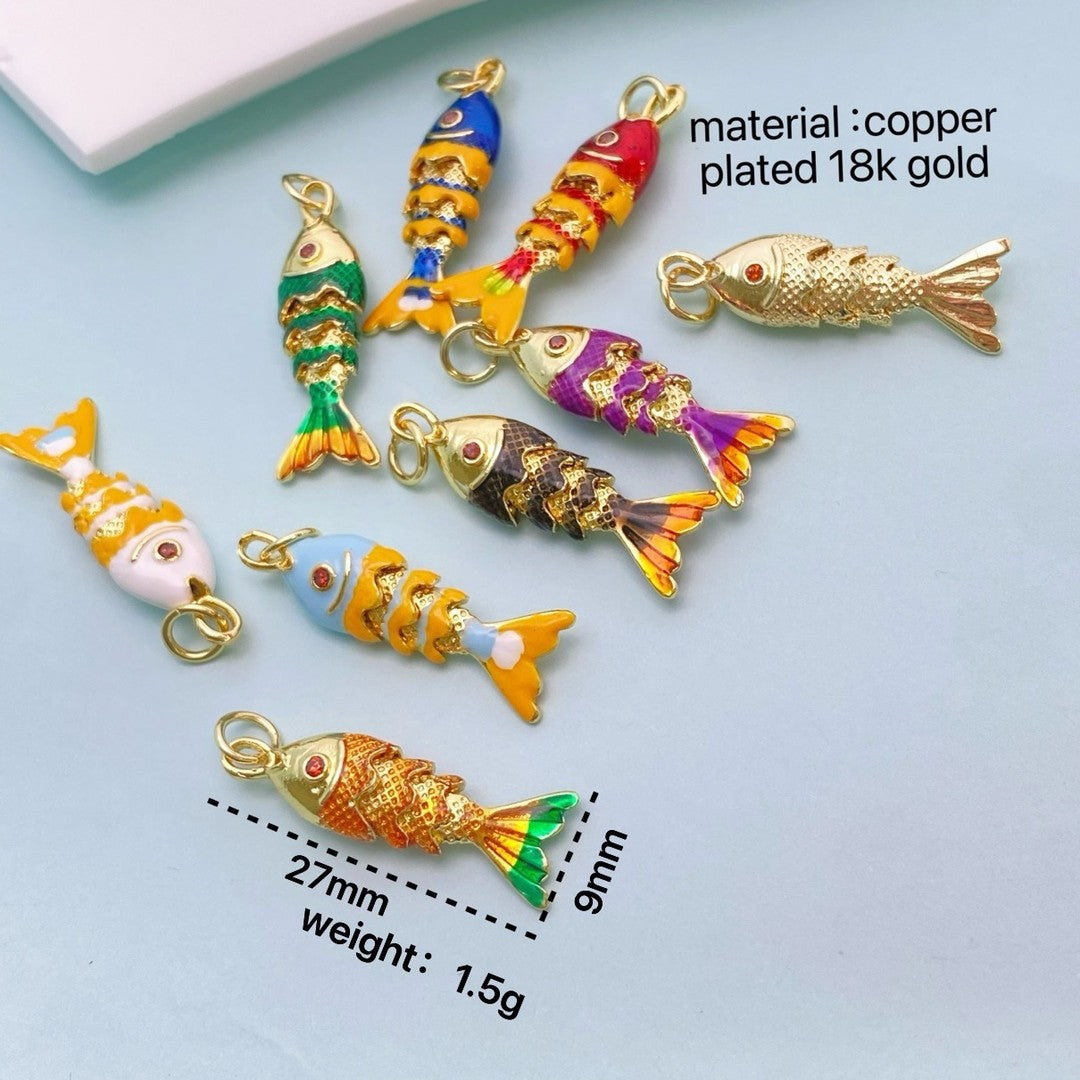 Multi Color Fish Gold Plated Enamel Copper Pendant Chain Women Bulk