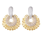Baguette Yellow Silver Cubic Zirconia Crystal Anti Tarnish Hoop Dangler Earring For Women