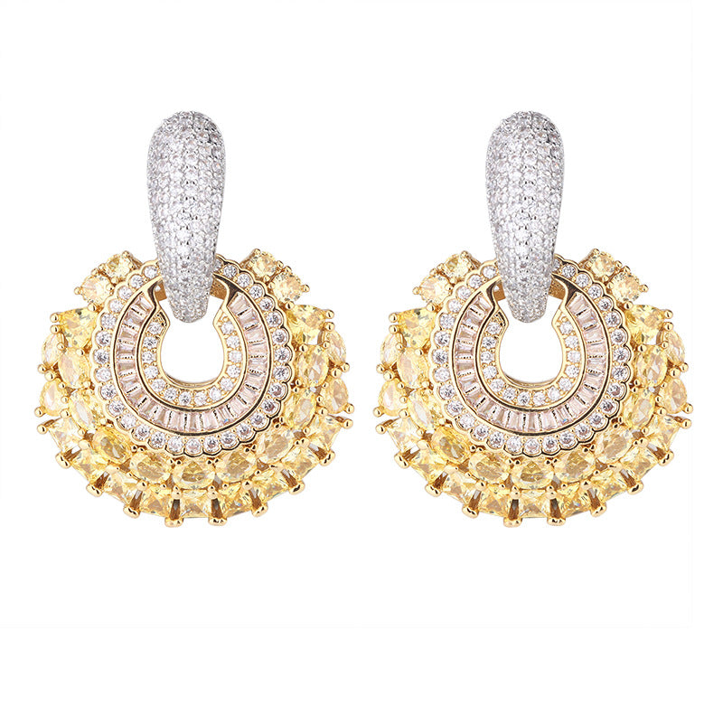 Baguette Yellow Silver Cubic Zirconia Crystal Anti Tarnish Hoop Dangler Earring For Women