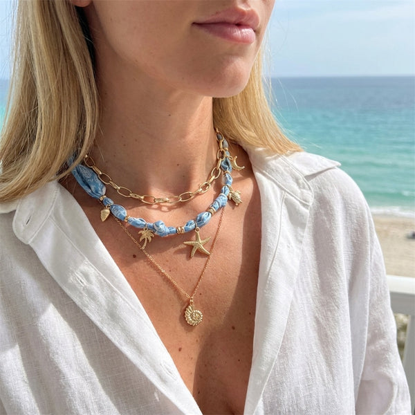 Gold Layered Charm Starfish Plain Alloy Necklace For Women Main image