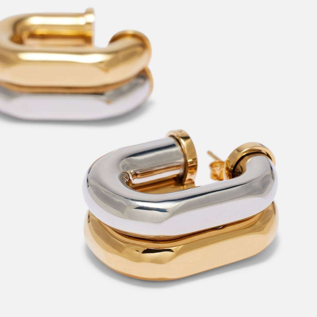 Chunky U-Shape Dual Tone Gold Silver Stainless Steel Hoop Earrings Bulk Secondary image