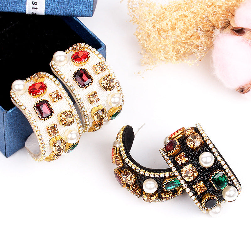 18K Gold Plated White Black Multi Gemstone CZ Pearl Hoop Earring Bulk Main image