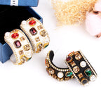 18K Gold Plated White Black Multi Gemstone CZ Pearl Hoop Earring Bulk