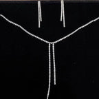 Long Silver Solitaire CZ Anti Tarnish Y Necklace Earring Bulk