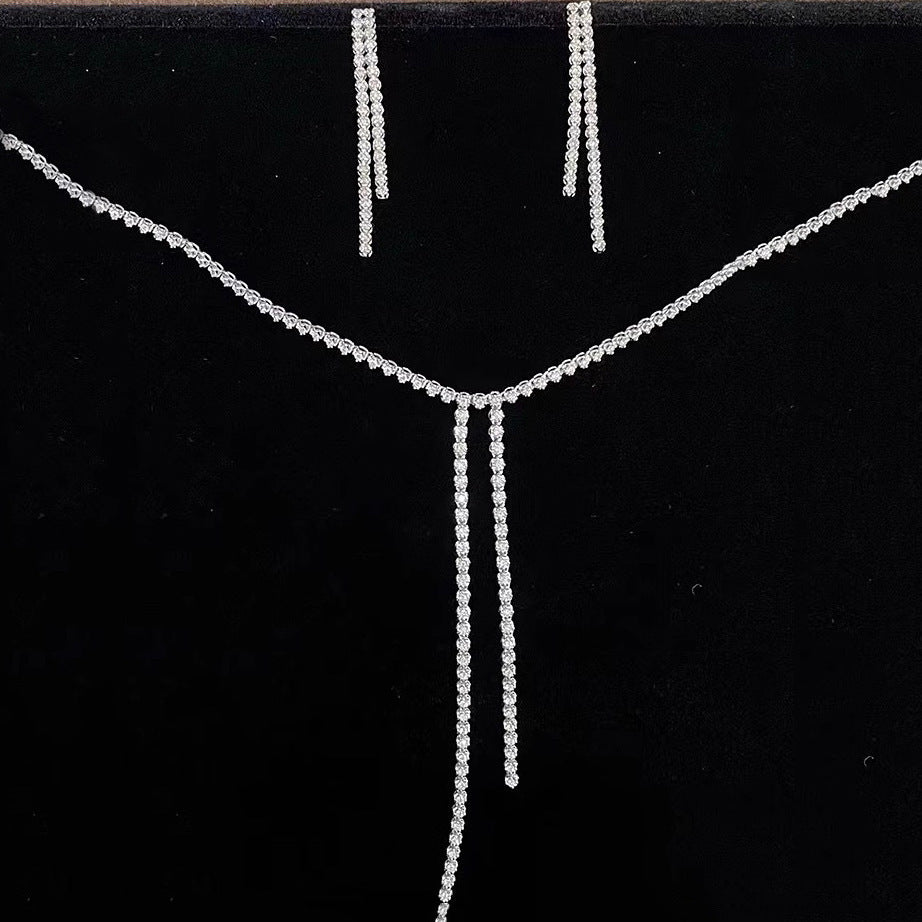 Long Silver Solitaire CZ Anti Tarnish Y Necklace Earring Bulk