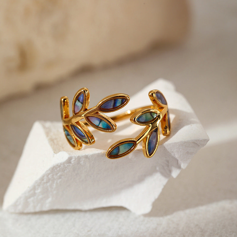 Leaf Dual Side Gold Stainless Steel Anti Tarnish Free Size Ring Bulk Secondary image