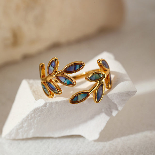 Leaf Dual Side Gold Stainless Steel Anti Tarnish Free Size Ring Bulk Secondary image