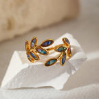 Leaf Dual Side Gold Stainless Steel Anti Tarnish Free Size Ring Bulk