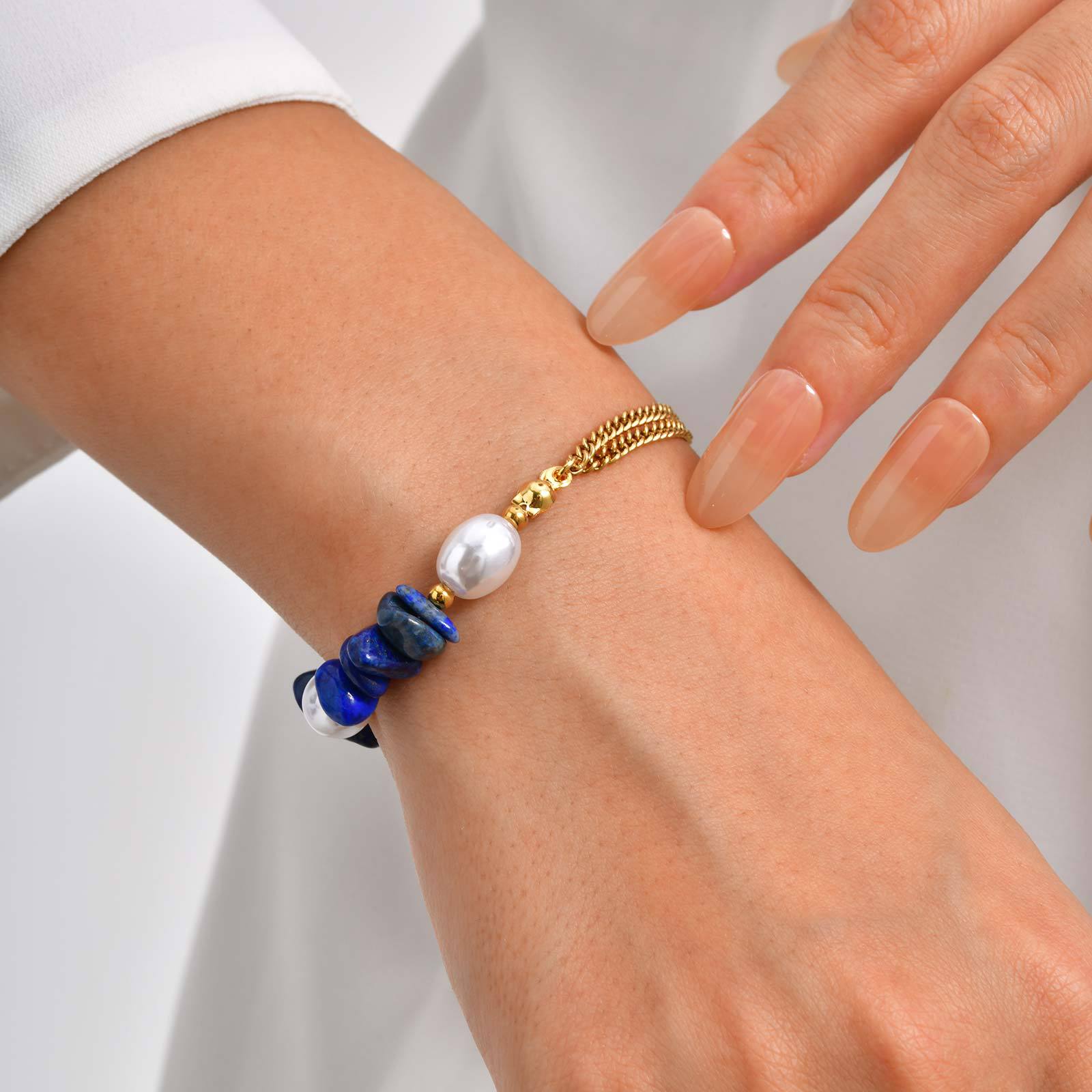 Bulk Blue White Mixed Stone Chain Gold Beads Stainless Steel Bracelet Secondary image