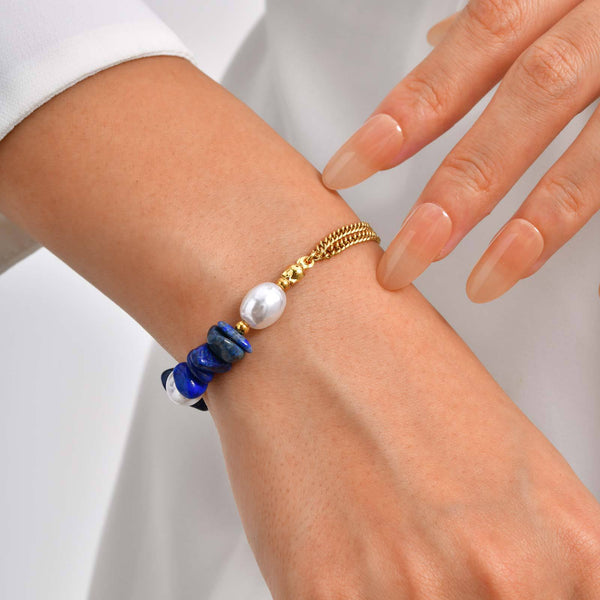 Bulk Blue White Mixed Stone Chain Gold Beads Stainless Steel Bracelet Secondary image