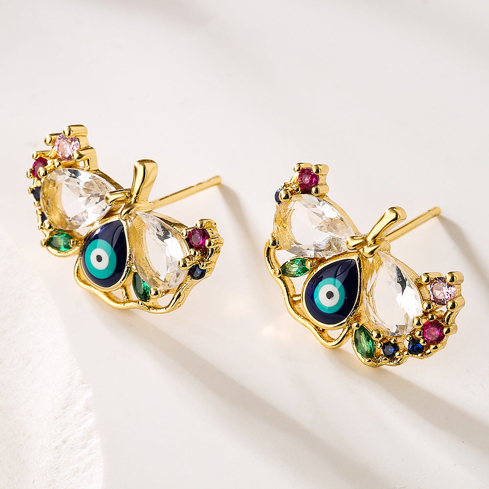 Multi Color Evil Eye Gold Cubic Zirconia Copper Stud Earrings Women Bulk