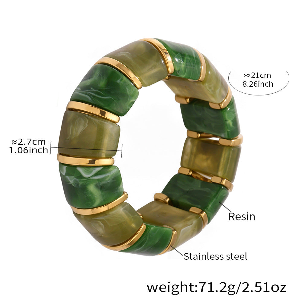 Glossy Multi Gold Resin Stainless Steel Stackable Bracelet Bulk