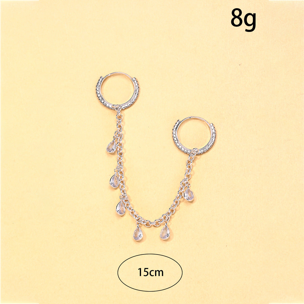 Teardrop Dangle Chain Gold Plated CZ Crystal Multi Finger Ring Bulk