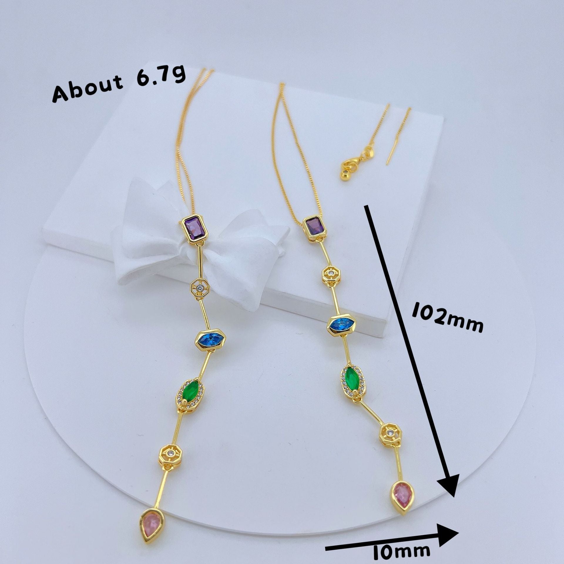 Multi Gemstone Solitaire CZ Gold Anti Tarnish Long Necklace Chain Bulk