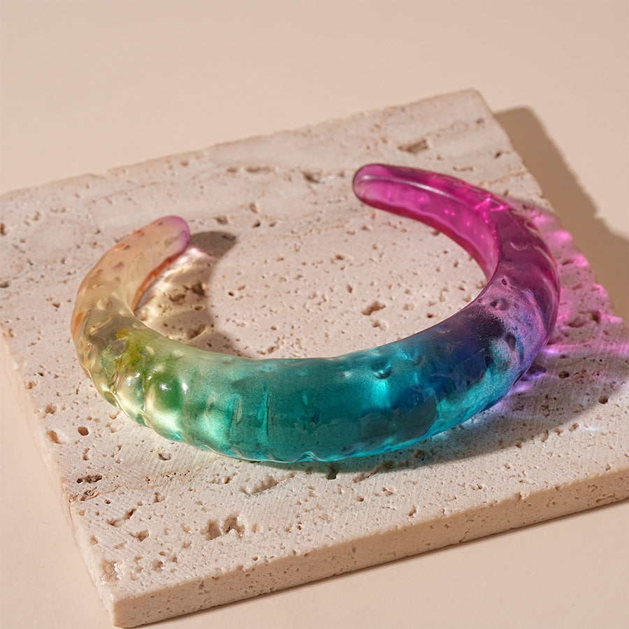 Beaten Surface Acrylic Rainbow Transparent Cuff Bracelet Women Bulk Main image