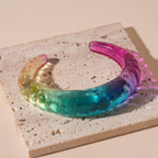Beaten Surface Acrylic Rainbow Transparent Cuff Bracelet Women Bulk
