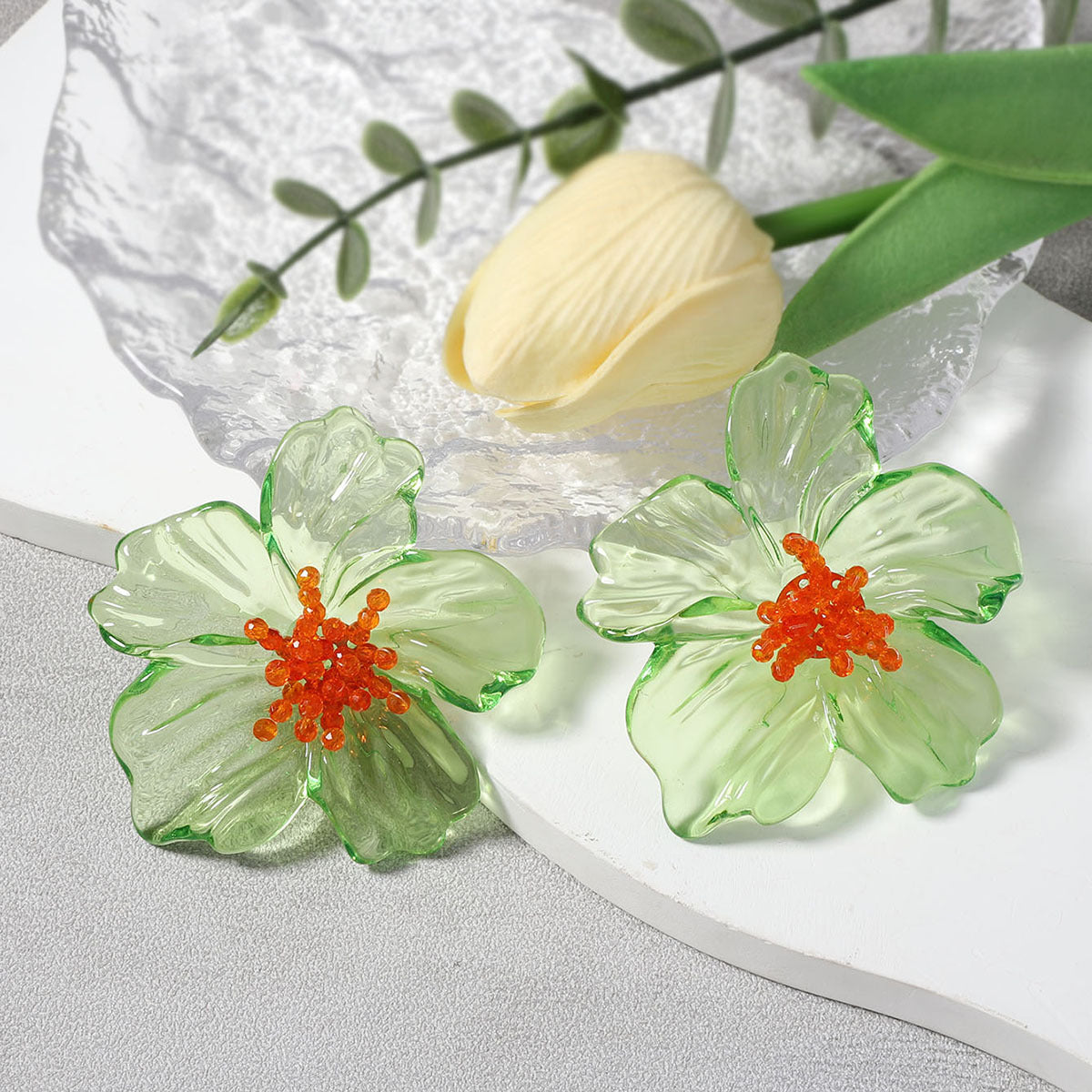 Acrylic Transparent Flower Orange Dangler Stud Earring For Women Bulk