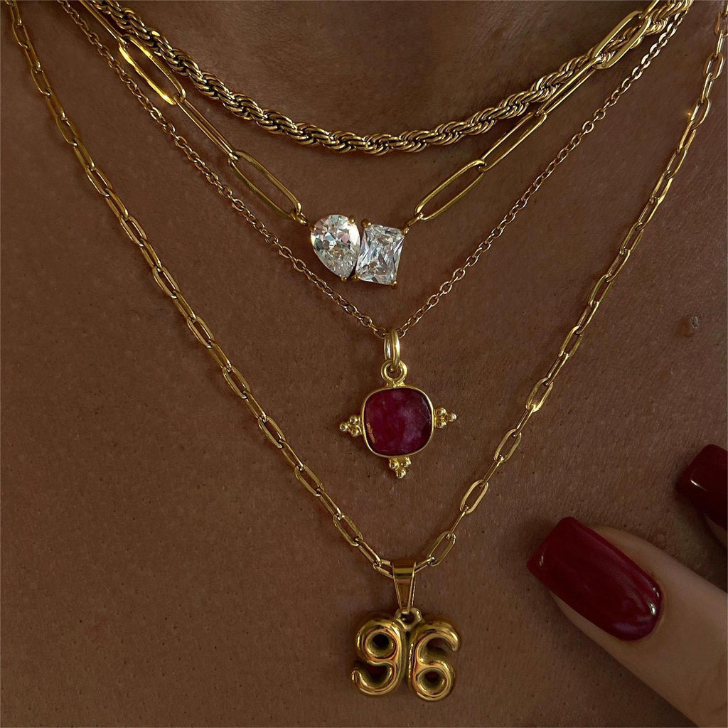Joint Rectangle Drop Solitaire 18K Gold Plated Stainless Steel Anti Tarnish Necklace Chain For Women