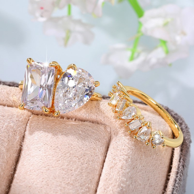 Sparkling Statement Geometric Gold CZ Copper Anti Tarnish Ring Bulk