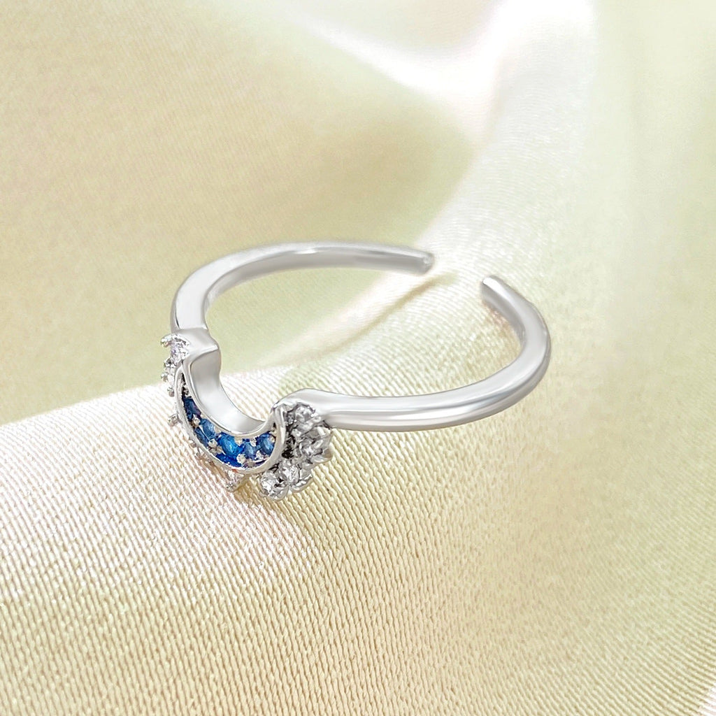 Bulk Sun Moon Style Gold Silver CZ Copper Adjustable Combo Ring
