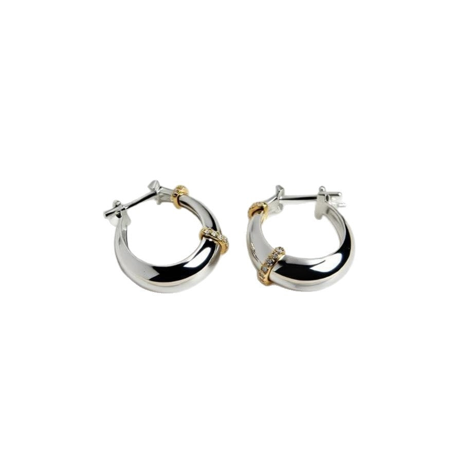 Modern Dual Tone Silver Plated CZ Stainless Steel Hoop Earrings Bulk