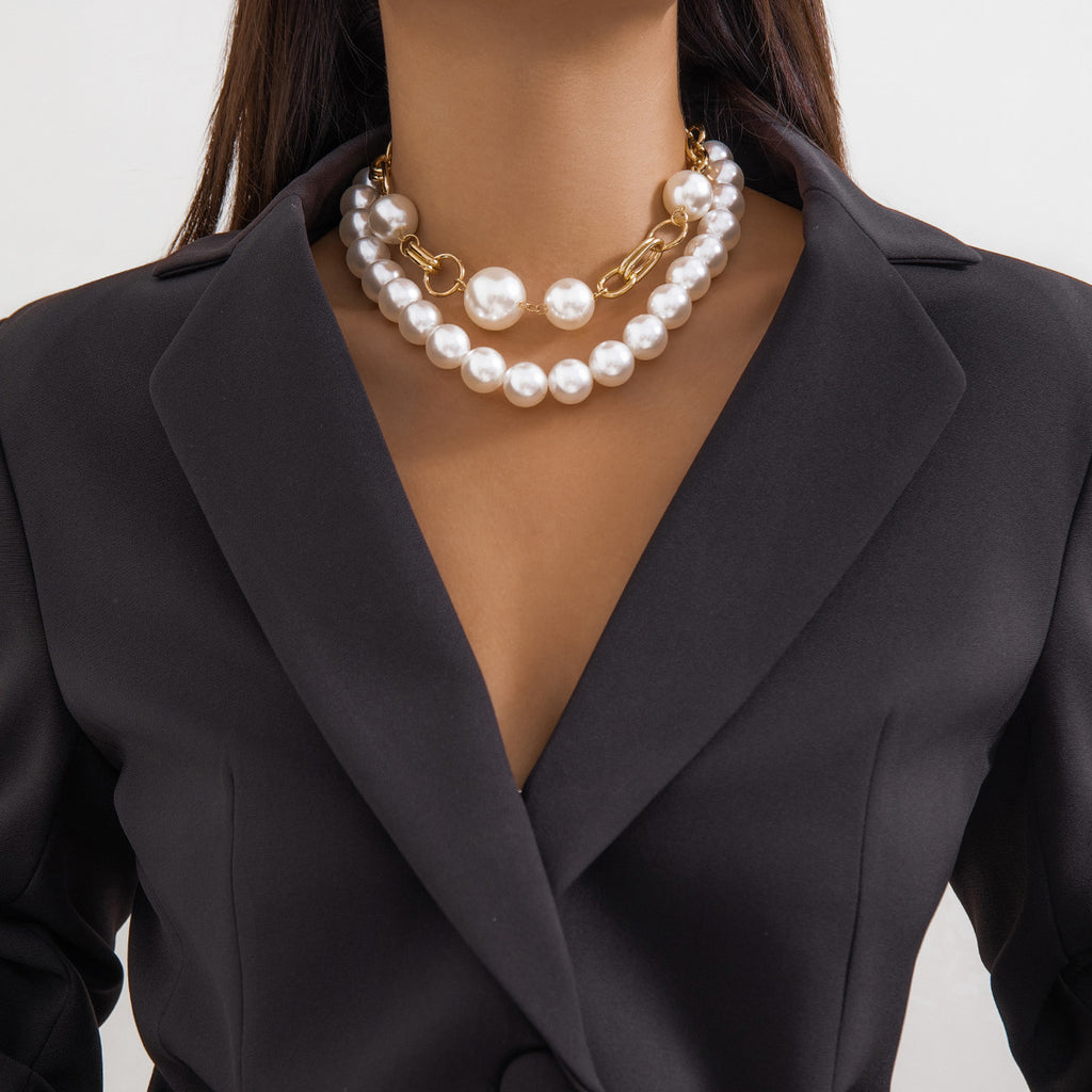 Ball 18K Gold Silver Pearl Anti Tarnish Dual Layer Necklace Women Bulk
