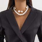 Ball 18K Gold Silver Pearl Anti Tarnish Dual Layer Necklace Women Bulk