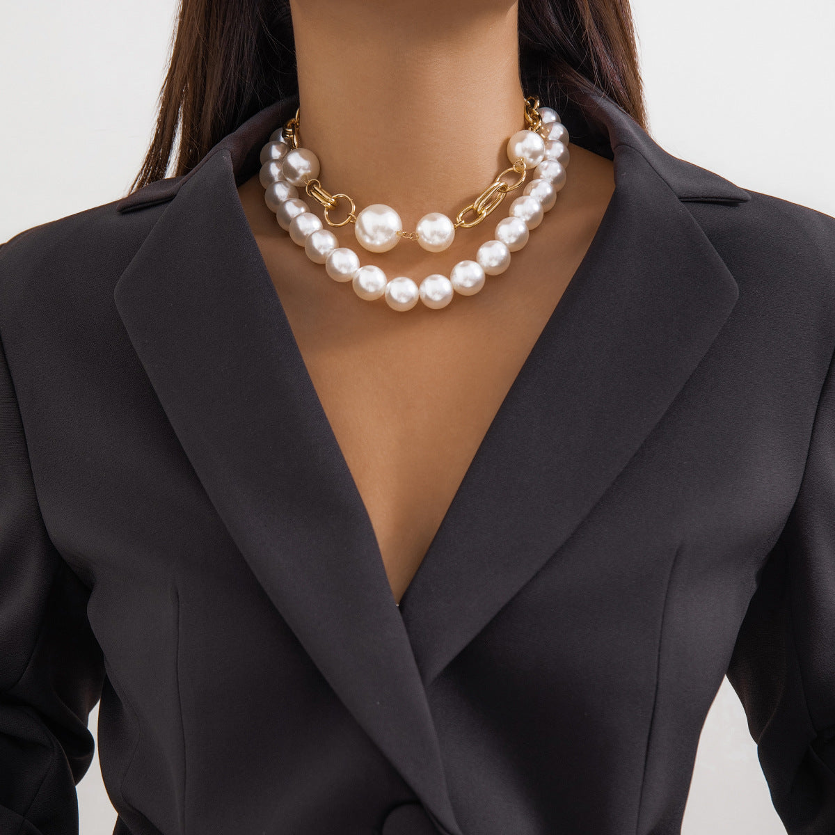 Ball 18K Gold Silver Pearl Anti Tarnish Dual Layer Necklace Women Bulk