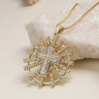 Gold Heart Start Cross Gold Cubic Zirconia Copper Pendant Chain Women Bulk