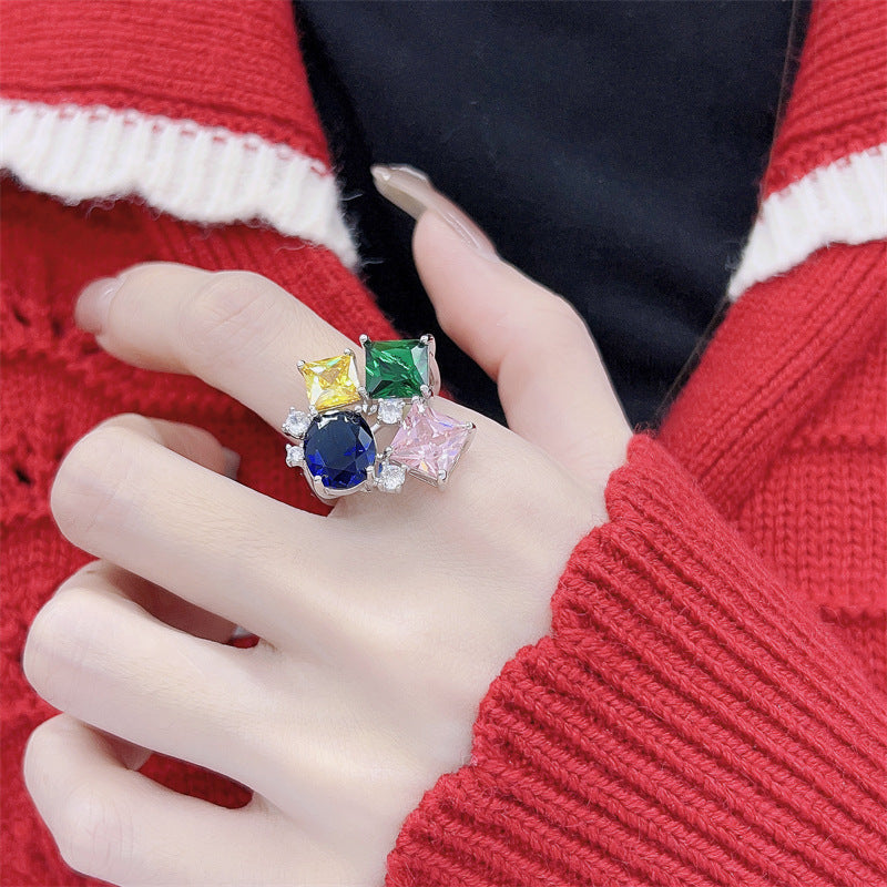 Wholesale Multi-Shape Cluster Silver CZ Copper Anti Tarnish Fancy Ring