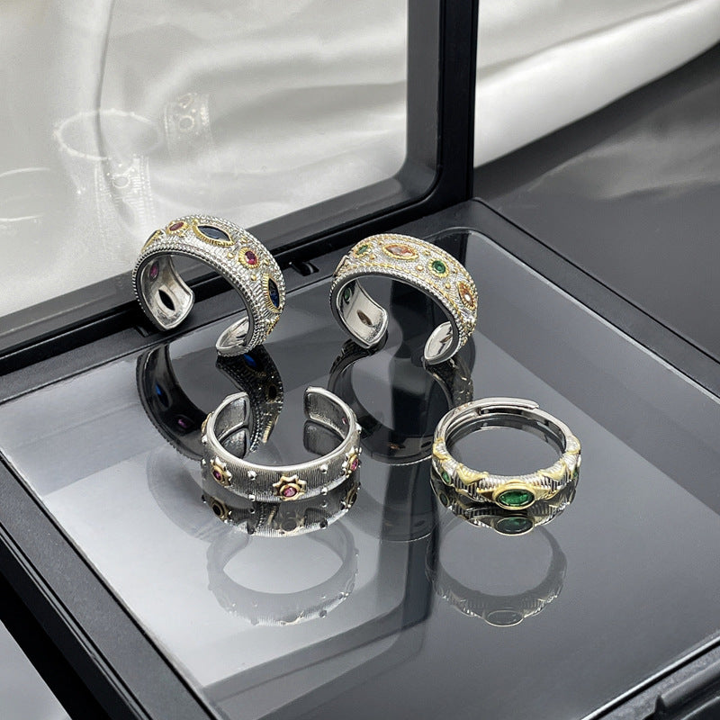 Silver Multi Gemstone CZ Anti Tarnish Pack Of 4 Band Ring Bulk