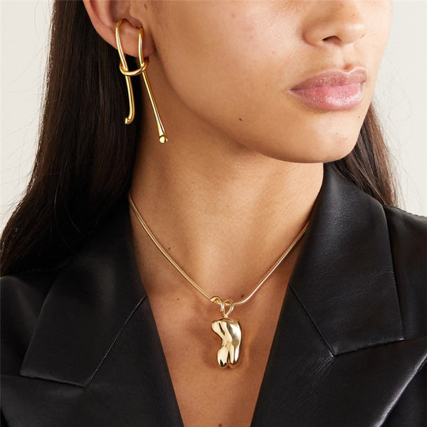 Long Dual Layer 18K Gold Anti Tarnish Ear Clip Dangler Earring Bulk Secondary image