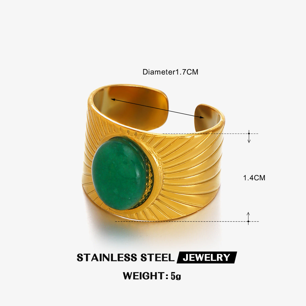 Multi Gemstone 18K Gold Turquoise Tiger Eye Pearl Anti Tarnish Stainless Steel Band Ring For Women