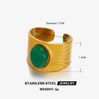 Multi Gemstone 18K Gold Turquoise Tiger Eye Pearl Anti Tarnish Stainless Steel Band Ring For Women