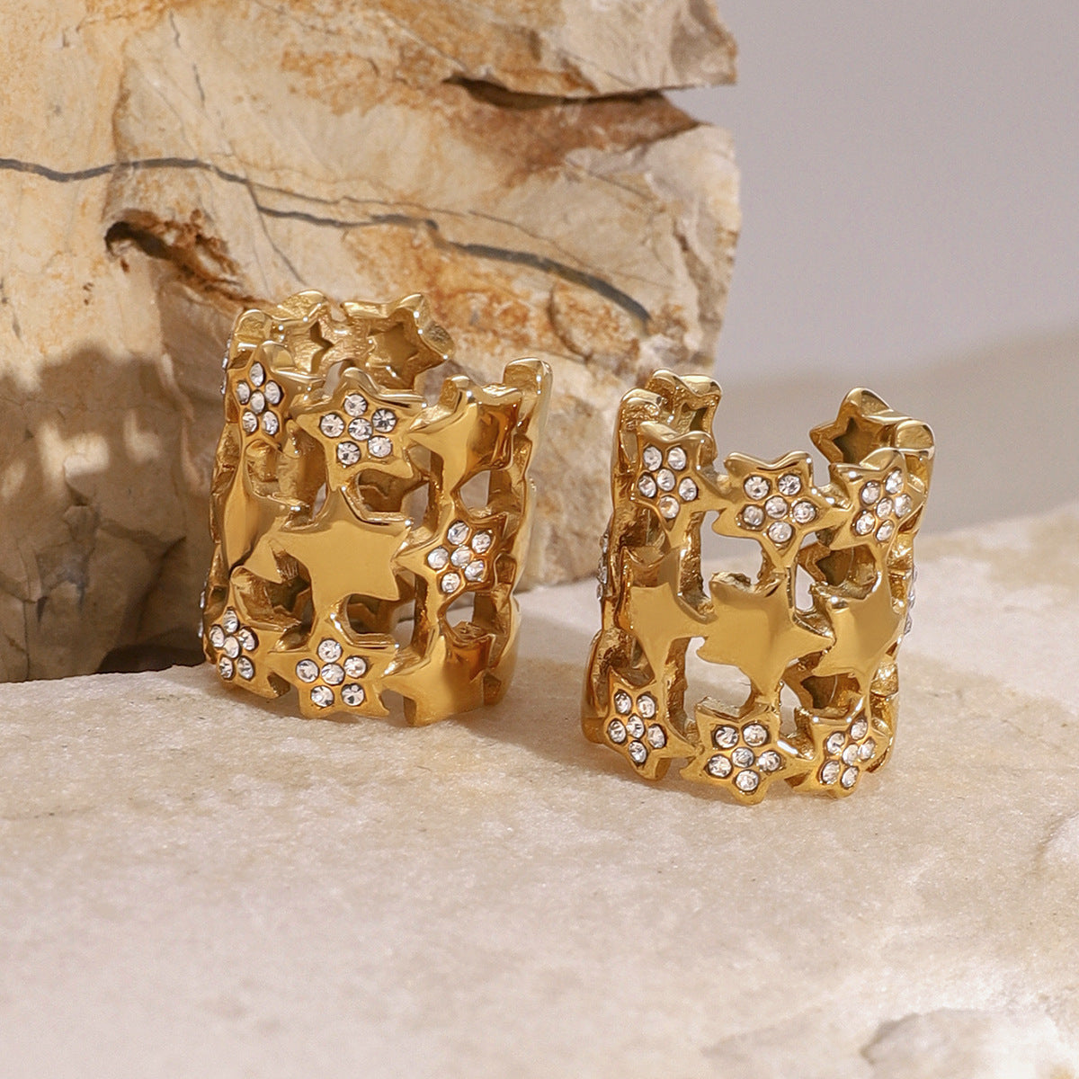 Star 18K Gold CZ Anti Tarnish Stainless Steel Ear Cuff Earrings Bulk