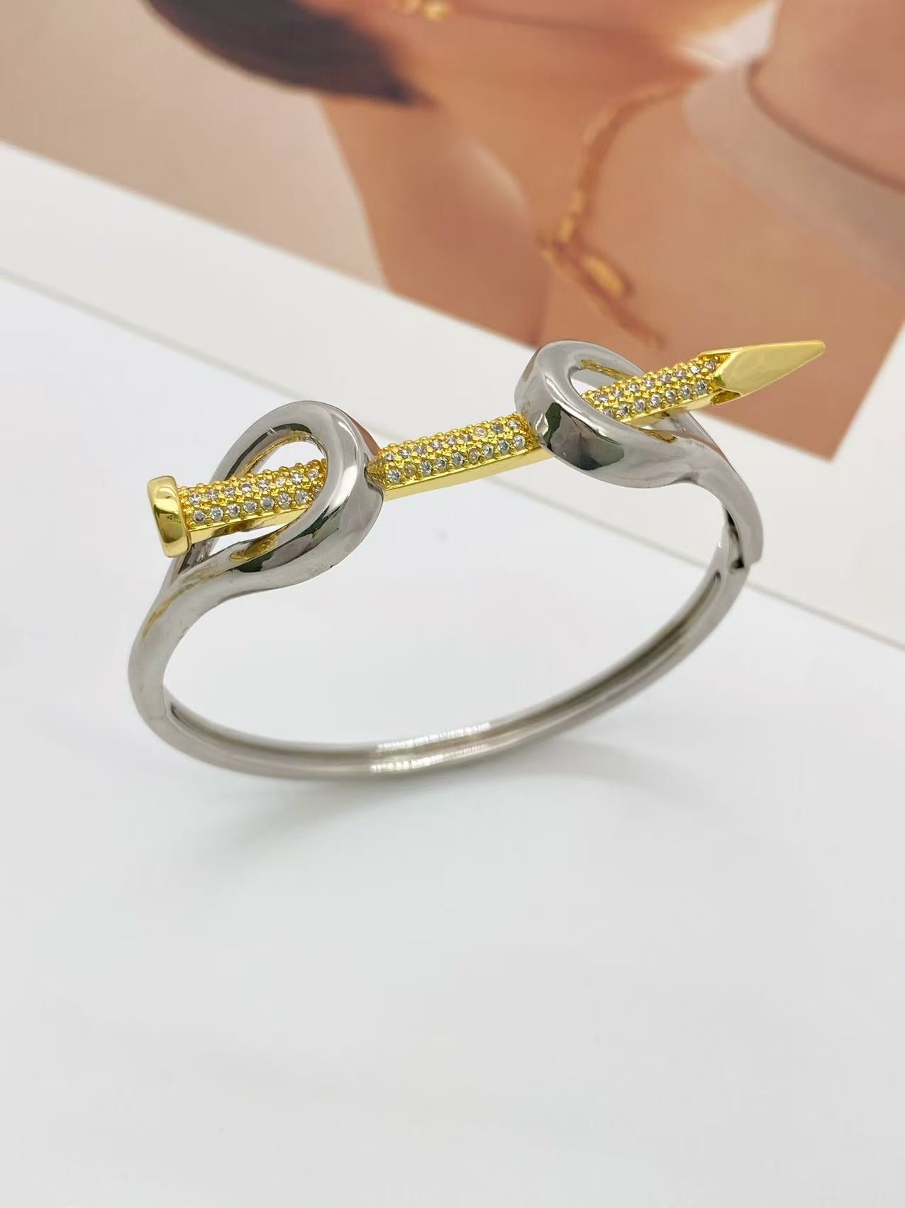 Gold Silver Nail Cubic Zirconia Copper Adjustable Ring For Women Bulk