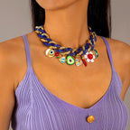 Evil Eye Heart Flower 18K Gold CZ Acrylic Choker Necklace Bulk