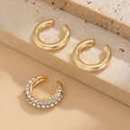 Studded 18K Gold Rhinestone Ear Cuff Earring Combo Pack Of 3 Bulk