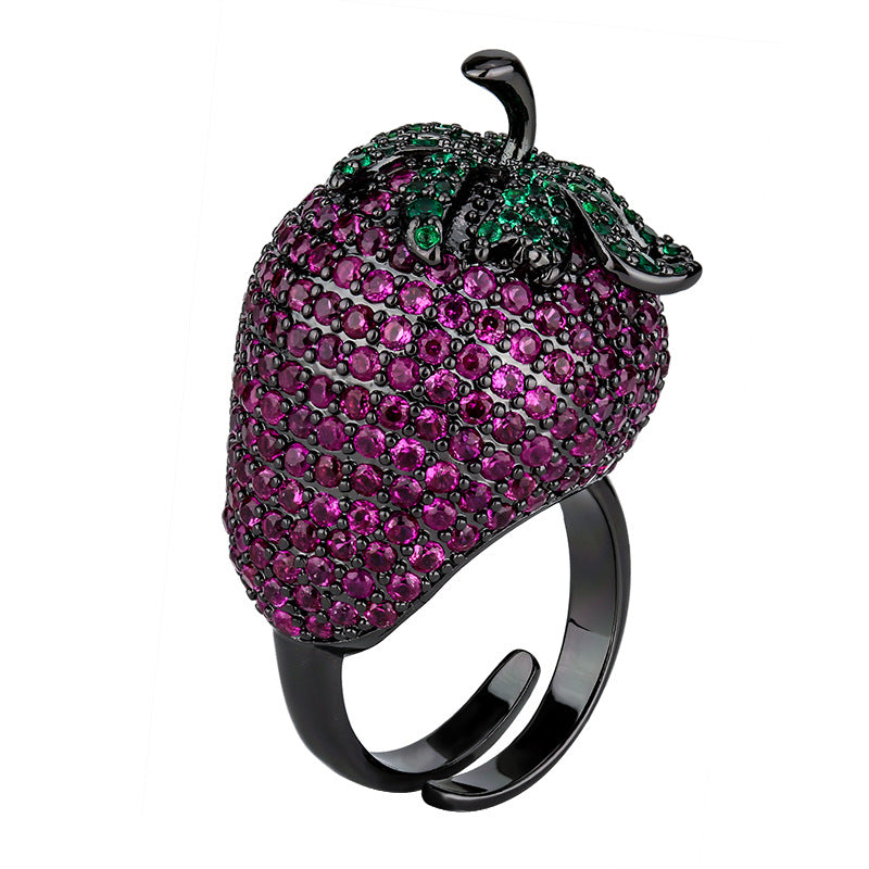 Strawberry Pink Green Black CZ Anti Tarnish Free Size Ring Bulk
