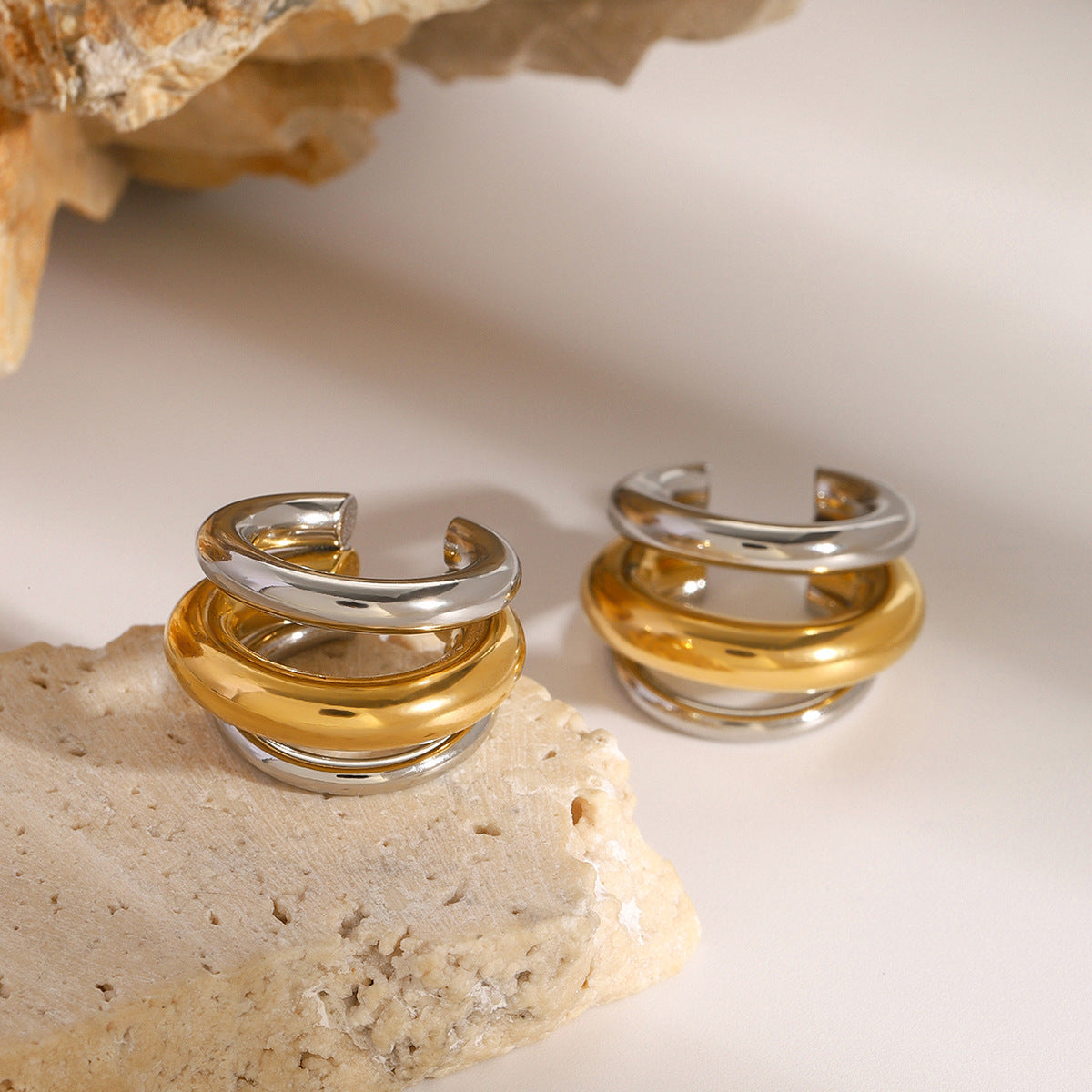 Two Tone 18K Gold Silver Anti Tarnish Stainless Steel Ear Cuff Earring For Women Main image