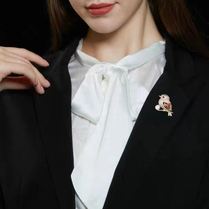 Multi Color Bird Gold Cubic Zirconia Copper Brooch For Women Bulk