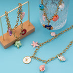 Star Sun Fish Flower 18K Gold Stainless Steel Charm Link Chain Necklace For Women
