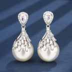 Drop White Silver Pearl Cubic Zirconia Necklace Earring Set Women Bulk